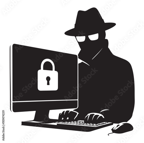 Computer hacker silhouette vector illustration
