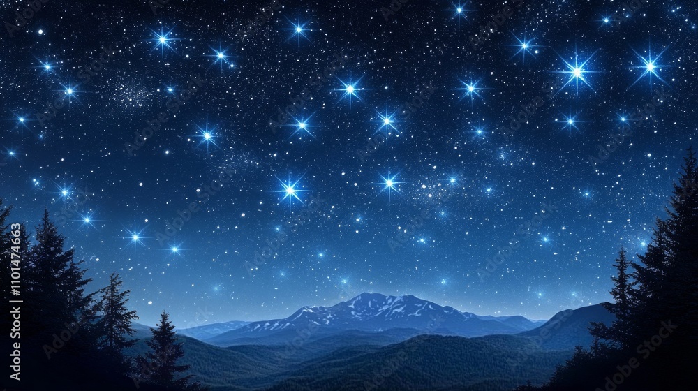 Fototapeta premium A stunning mountain range silhouetted against a starry backdrop.