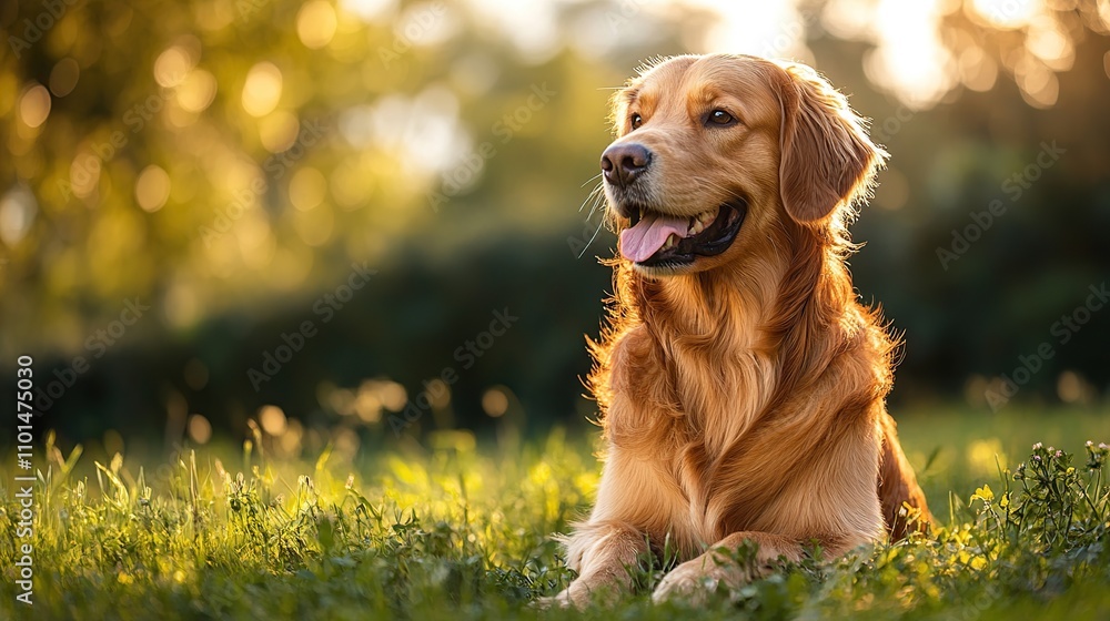 Golden Retriever in a Sunny Meadow Golden Retriever in a Sunny Meadow