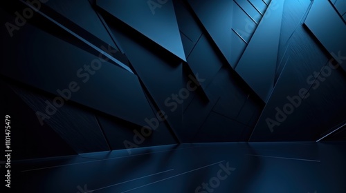 Abstract Dark Blue Geometric Design:  A 3D Render of Interlocking Shapes and Shadows