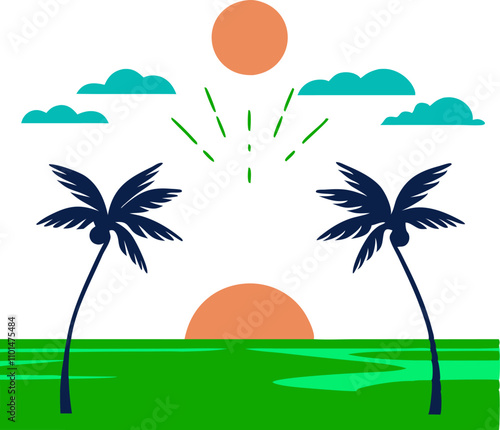 Tropical Sunset: Palm Trees and Ocean