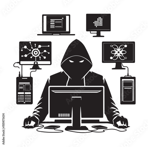 Computer hacker silhouette vector illustration

