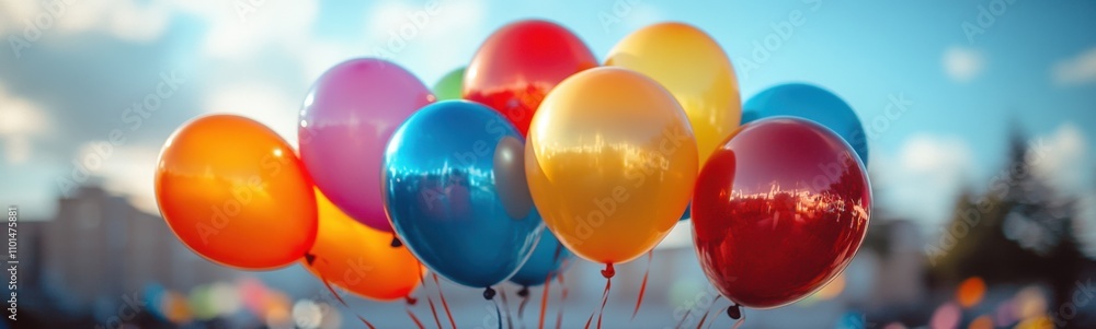 Balloons are being held by a string in a park Balloons are being held by a string in a park