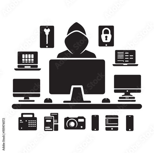 Computer hacker silhouette vector illustration
