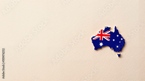 Australian map pin with flag design on a neutral beige background photo