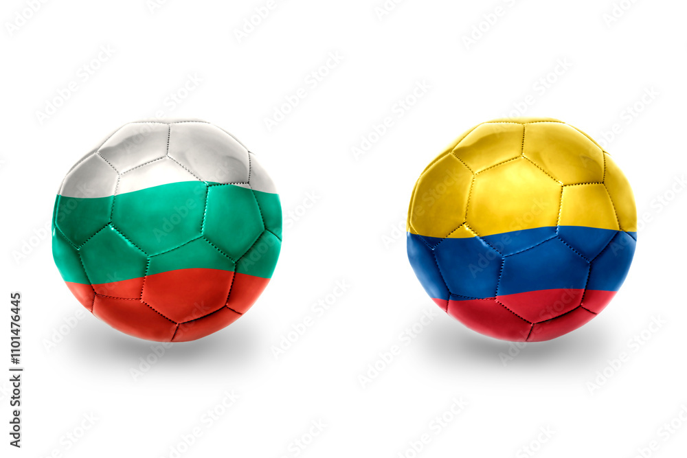 Fototapeta premium football balls with national flags of bulgaria and colombia ,soccer teams. on the white background.