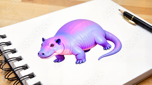 Colorful lizard figurine placed on a notebook photo