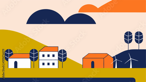 Rural Landscape with Wind Turbines