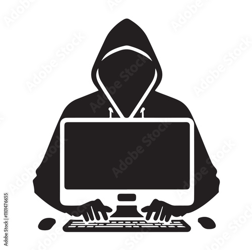 Computer hacker silhouette vector illustration
