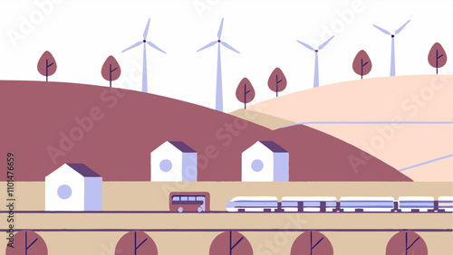 Rural Train and Wind Farm
