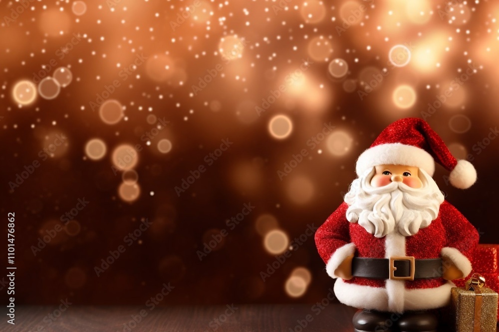 A festive Santa figurine with colorful ornaments and enchanting bokeh lights for a magical holiday