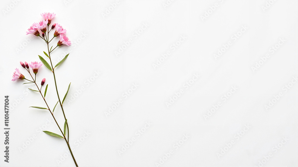 Fototapeta premium Pink wildflowers with long stems on a soft white background