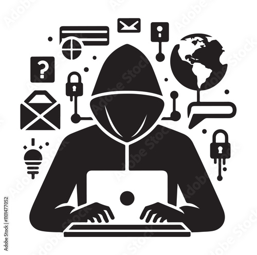 Computer hacker silhouette vector illustration
