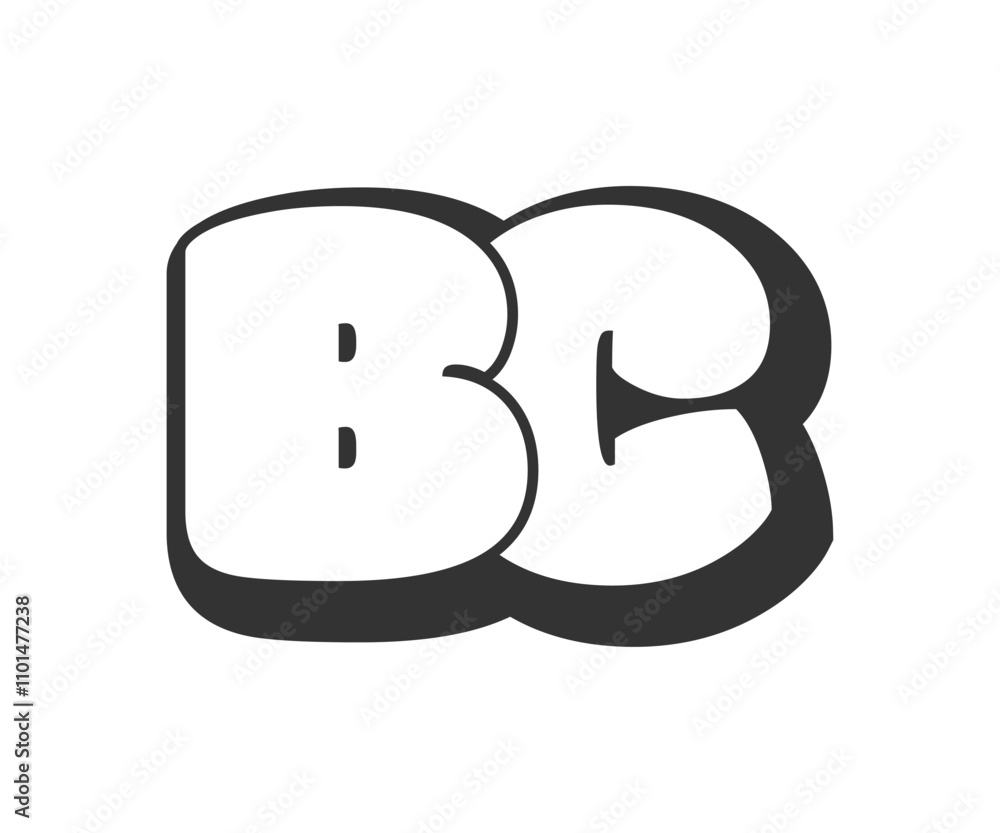 BC logo, bubble comic lettering, rounded in graffiti style black and white silhouette. Trendy preschool B and C letter text for festival party, personal initials, children funky print and web. BC logo, bubble comic lettering, rounded in graffiti style black and white silhouette. Trendy preschool B and C letter text for festival party, personal initials, children funky print and web.
