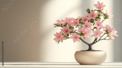 Serene Pink Azalea Bonsai in Soft Sunlight