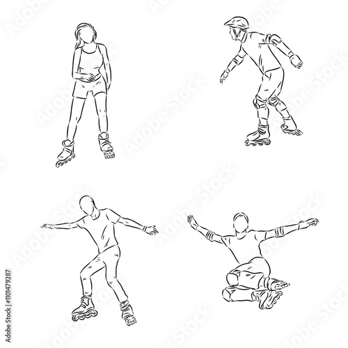 skate in line roller skater young sports recreation vector illustration