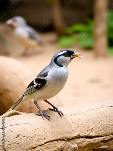 java sparrow or java finch or java rice sparrow eating in zoo