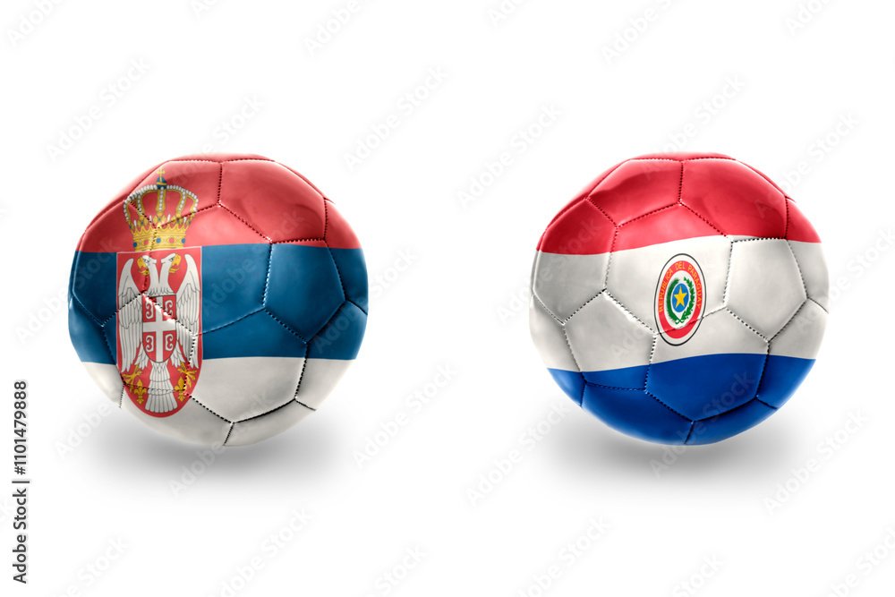 Obraz premium football balls with national flags of serbia and paraguay ,soccer teams. on the white background.