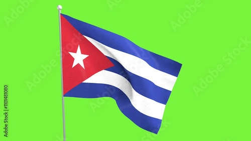 The national flag of Cuba flutters on a green screen background.