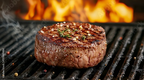 Juicy grilled steak with herbs, perfect for culinary enthusiasts and meat lovers. photo