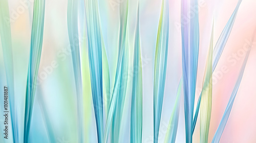 Thin blades of grass arranged vertically on a soft pastel backdrop