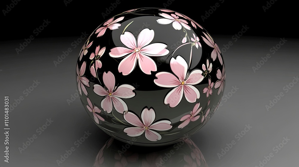 floating glass ball filled with numerous apounts of cherry blossoms in black room floating glass ball filled with numerous apounts of cherry blossoms in black room