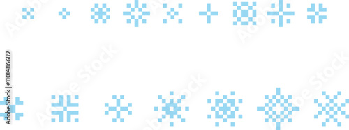 Pixel snowflakes set. Retro 8-bit video-game sprite symbols of winter snow stars. Frost glitter and sparkle collection. Vector isolated on white.