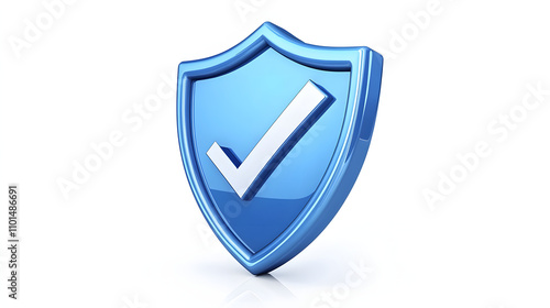 cartoon 3d Icon safety shield check mark perspective . Blue symbol security safety icon. Checkmark in minimalistic style. 3d vector illustration. white background	