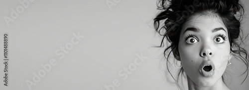 Young woman in shock and surprise with her mouth open on a background with free space
