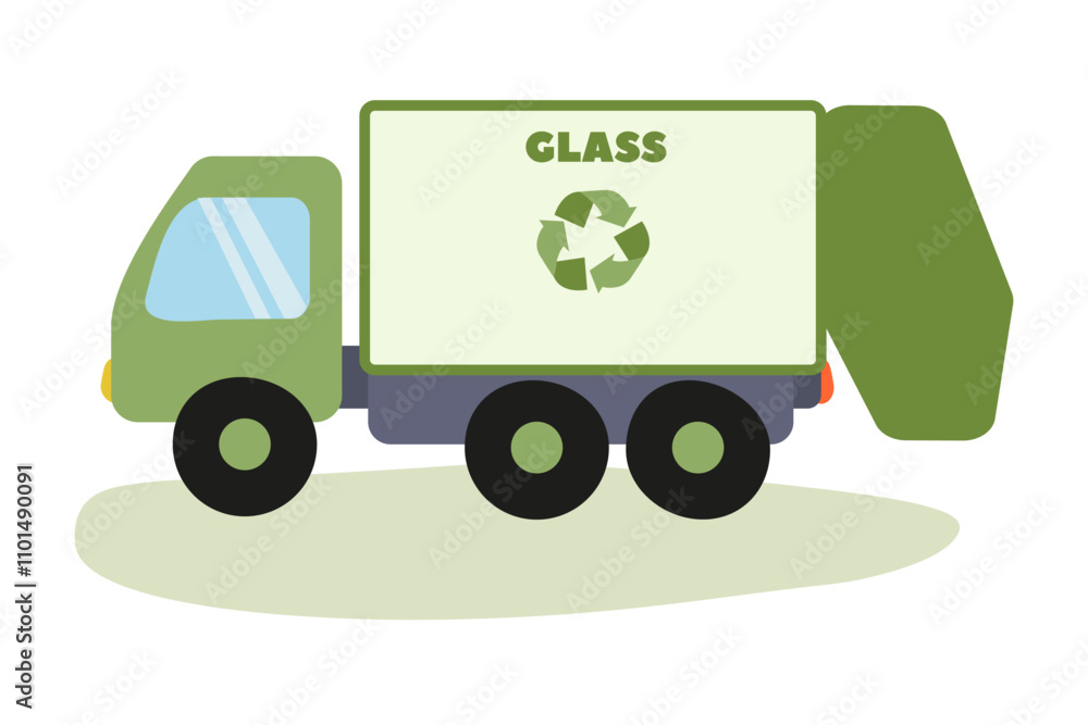 Fototapeta premium Recycling truck for glass collection operating in a community area