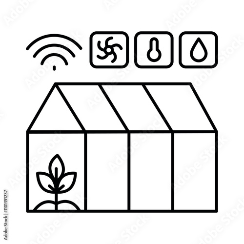 Smart greenhouse black line icon. Smart agriculture.