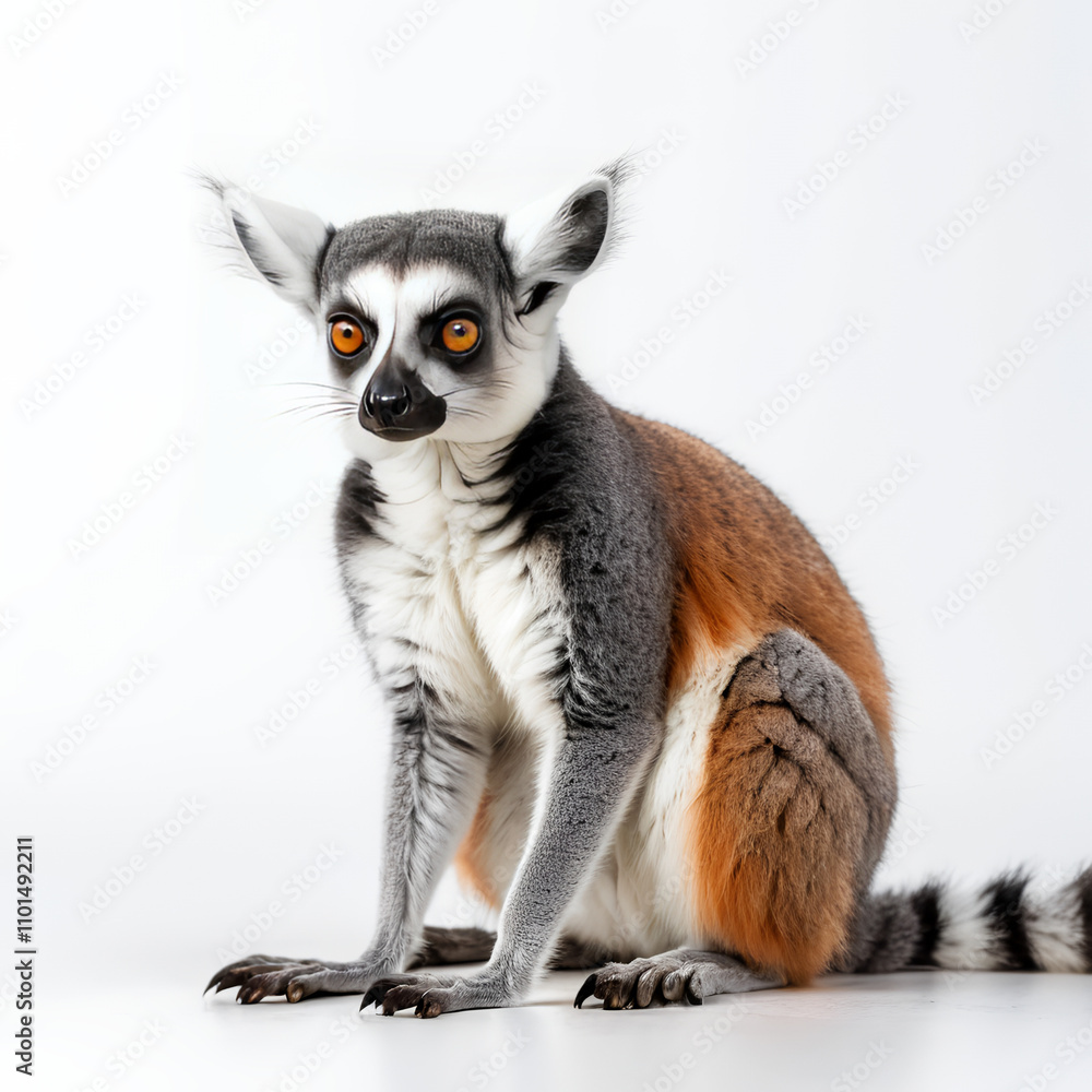 Obraz premium ring tail lemur hare on white background