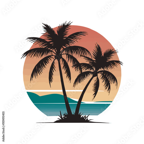  T shirt design palm tree silhouette vector illustration