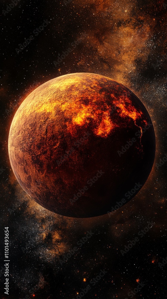 Obraz premium Volcanic Activity on a Fiery Planet in Space