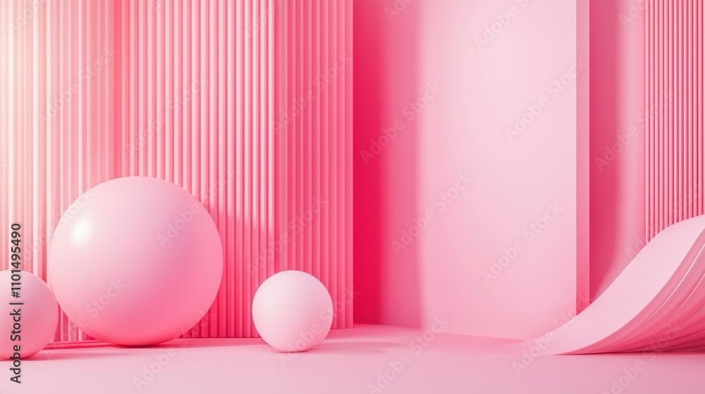 Abstract pink geometric composition with spheres Abstract pink geometric composition with spheres