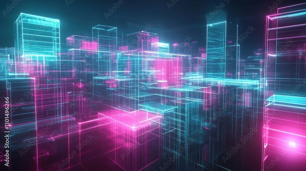 A futuristic cityscape rendered in neon colors, showcasing a digital environment. A futuristic cityscape rendered in neon colors, showcasing a digital environment.
