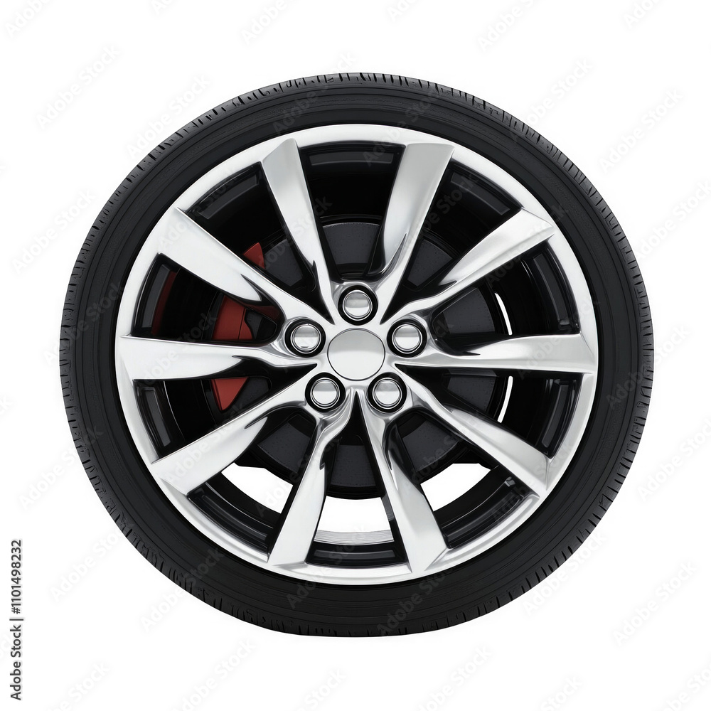 Fototapeta premium A black and silver tire with a red rim