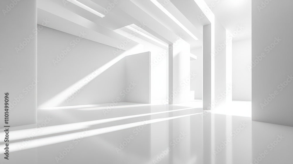 Minimalistic white booth with blank walls and bright lighting, perfect for trade show Minimalistic white booth with blank walls and bright lighting, perfect for trade show