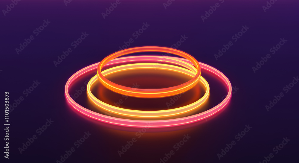 Vibrant Neon Rings: Abstract 3D Render of Glowing Circular Lights in Purple Background Vibrant Neon Rings: Abstract 3D Render of Glowing Circular Lights in Purple Background