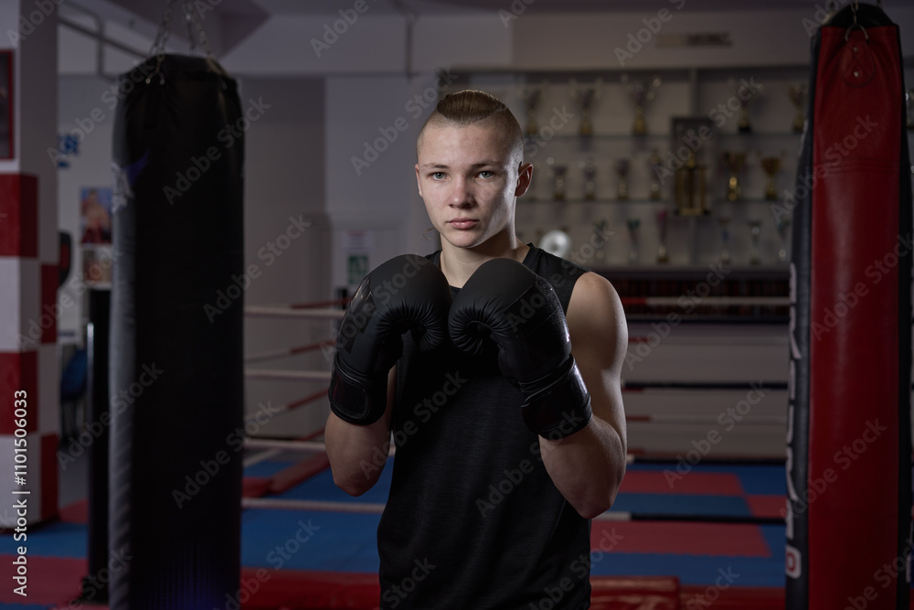 Kickboxer training in a kickboxing club Kickboxer training in a kickboxing club
