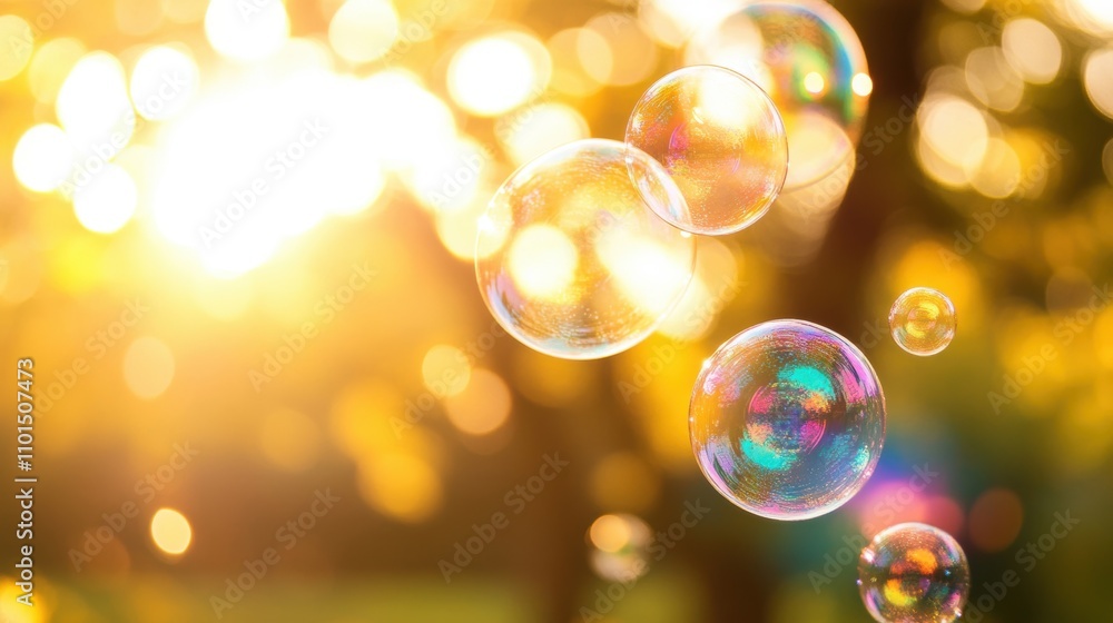 Soap bubbles reflect vibrant colors as they float in warm sunset light, creating a serene and enchanting ambiance in nature Soap bubbles reflect vibrant colors as they float in warm sunset light, creating a serene and enchanting ambiance in nature
