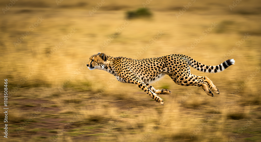 Obraz premium Cheetah in Motion: A Stunning Wildlife Photo of a Running Cheetah in the African Savanna