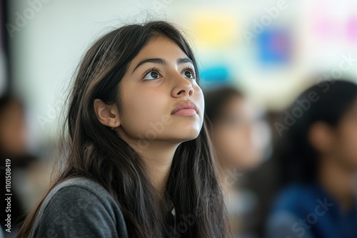 Wallpaper Mural Thoughtful girl looking up with hope in her eyes Torontodigital.ca