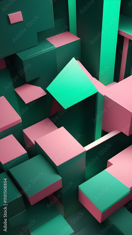 Emerald Green, Rose Pink, White Vertical Dynamic Geometric Abstract Design with Neon Glow, Grainy Texture, and Smooth Color Transitions Emerald Green, Rose Pink, White Vertical Dynamic Geometric Abstract Design with Neon Glow, Grainy Texture, and Smooth Color Transitions