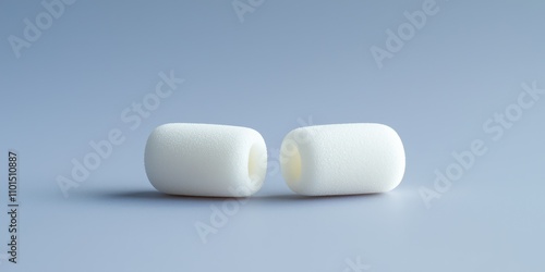 Pair of foam earplugs on a plain background, showing their simplicity.