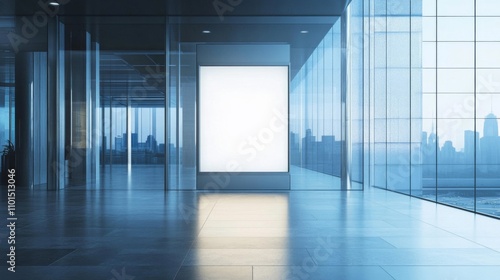 Empty Lobby with a Blank Advertisement Billboard in Modern Office Building