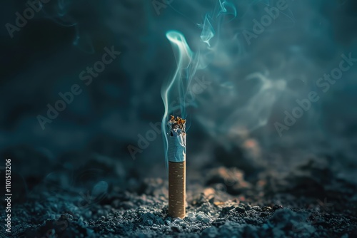 A cigarette placed on a dark grey background, World No Smoking Day awareness for anti-smoking campaigns