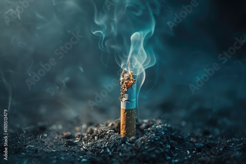 A cigarette placed on a dark grey background, World No Smoking Day awareness for anti-smoking campaigns