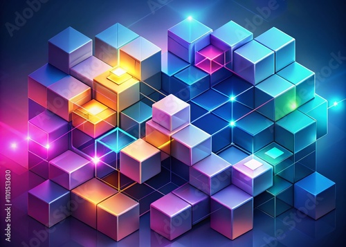 Abstract Isometric Digital Blocks Representing Blockchain Technology and Modern Digital Innovations, Ideal for Backgrounds in Tech and Financial Industries