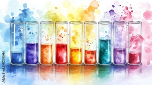 Colorful Watercolor Test Tubes - A Vibrant Rainbow of Scientific Illustrations